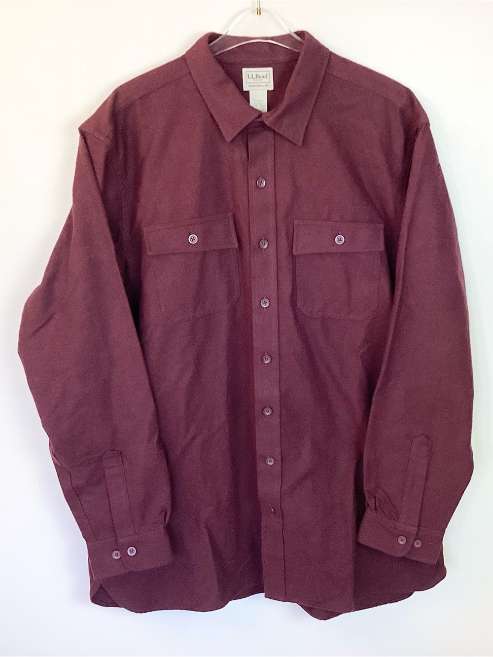 NWT L.L.Bean Long Sleeve Button Up Chamois Shirt - Deep Wine - XLT